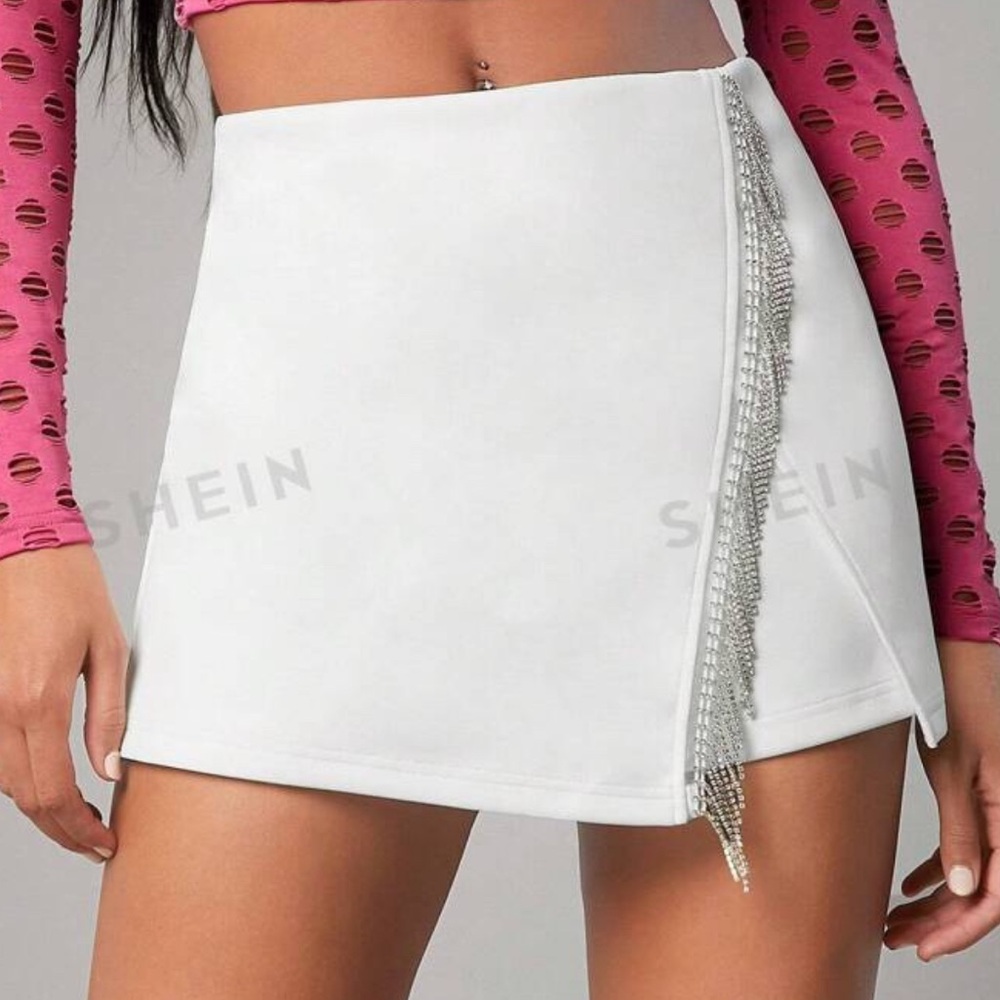 White skort with jewel fringe